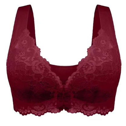 Plus size push up lace bra in wine red, breathable women&