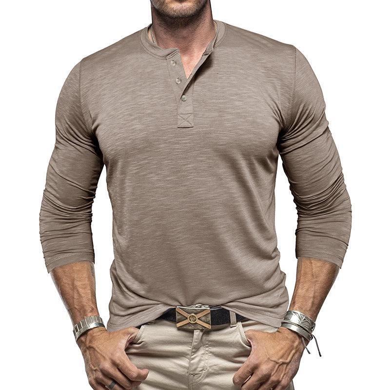 Men's Long-sleeved Henry Collar T-shirt - Fashion-booth