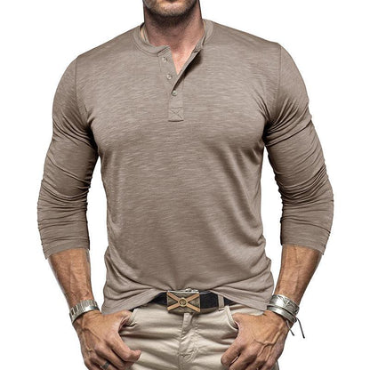 Men's Long-sleeved Henry Collar T-shirt - Fashion-booth