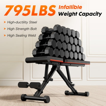 Weight Bench Adjustable Workout Bench For Home Gym, Foldable Bench Press For Full Body Exercise And Strength Training, 795LBS Capacity Incline Decline Sit Up Benches - Fashion-booth