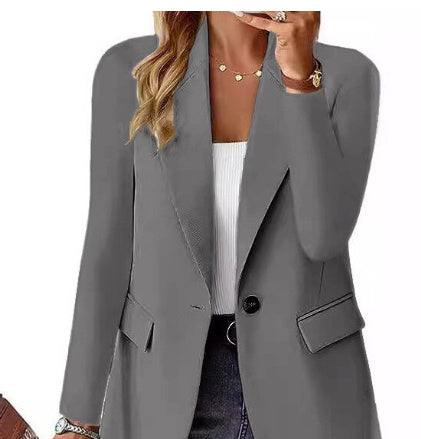 Polyester Autumn Long Sleeve Solid Color Cardigan Small Suit Jacket For Women - Fashion-booth