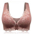 Plus size pink lace push up bra with fixed double-shoulder strap, breathable nylon fabric.