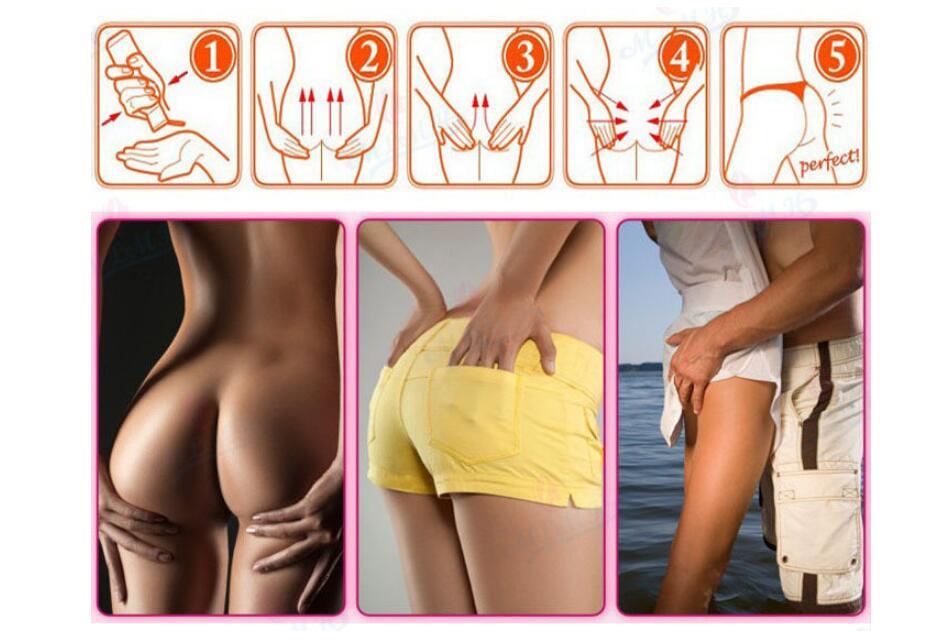 Butt Lift Massage Cream application and benefits illustrated with before and after images.