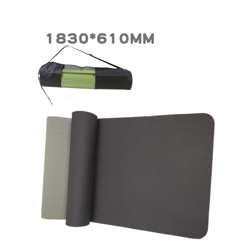 Non-slip TPE yoga mat, soft and comfortable, 6mm thickness, lightweight and easy to carry with yoga bag, matte black color.