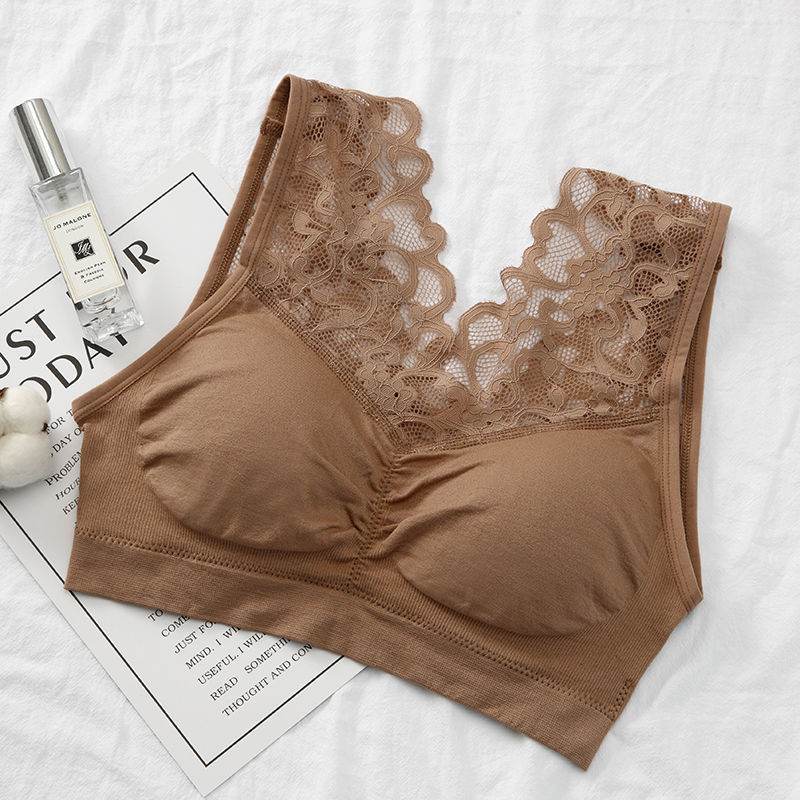 Fashion Back Lace Bra Underwear in Camio Brown Khaki, Nylon Fabric, Vest Style