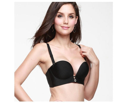 Luxurious push-up demi deep plunge bra with detachable straps, smooth surface design.