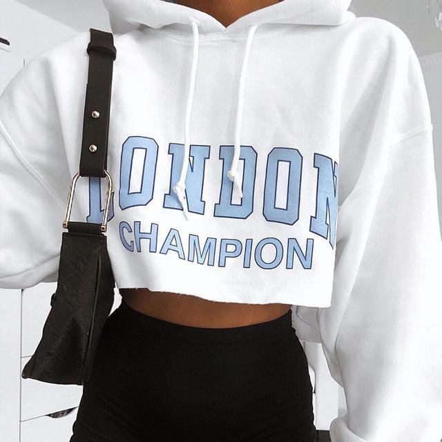 Explosion Style Autumn Long-Sleeved Hoodie Women Crop Top White Explosion Style Autumn Long-Sleeved Hoodie Women Crop Top White Fashion-booth