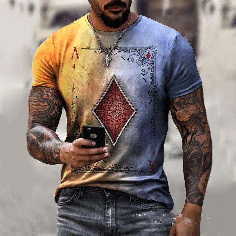 Playing Card Printing Men's T-Shirt Top - Fashion-booth