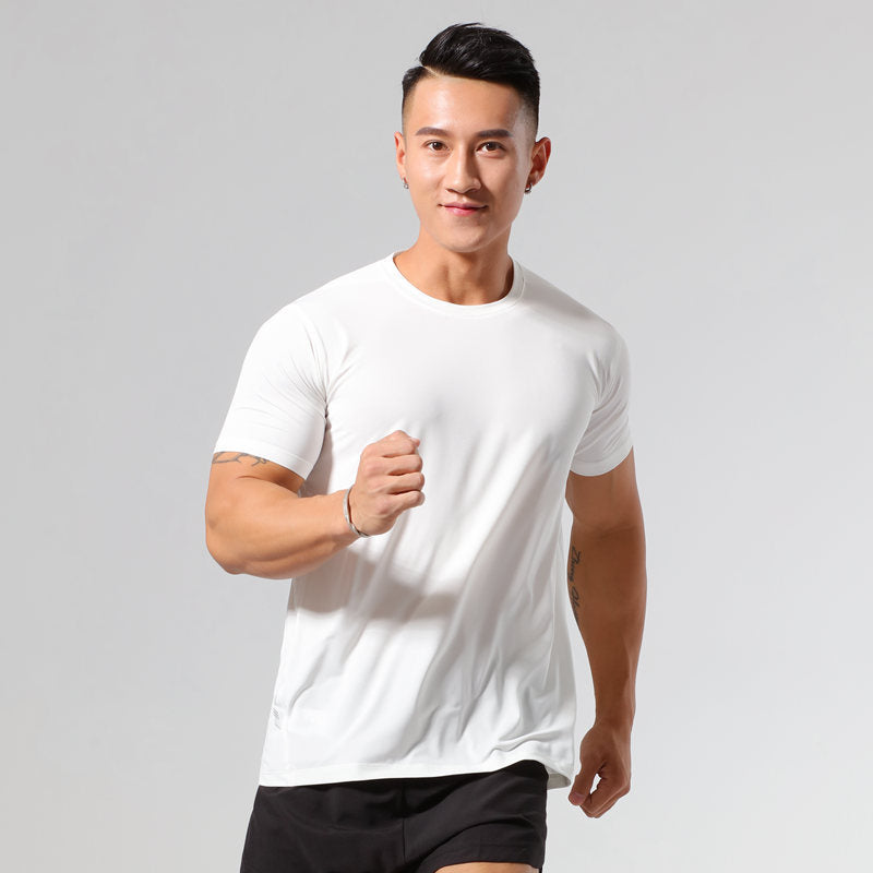 Running Fitness Quick-Drying Top in white, ice silk stretch fabric, ideal for workouts.