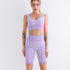 Underwear sports bra shorts workout set in purple, sleeveless, moisture-wicking nylon fabric, suitable for running.