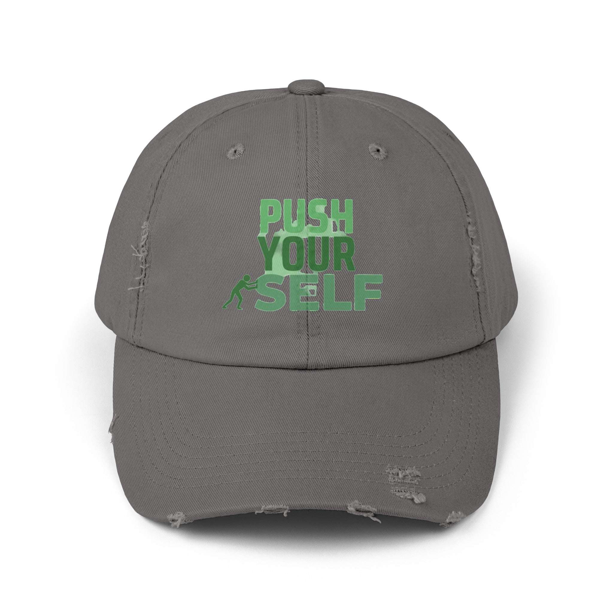 Push Yourself Distressed Grey Cap Distressed Grey Cap Fashion-booth