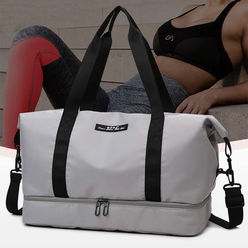 Portable gym bag with shoes compartment, waterproof Oxford cloth, stylish design.