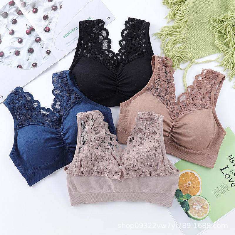 Fashion back lace bra in red, black, blue, and brown, vest style for women.