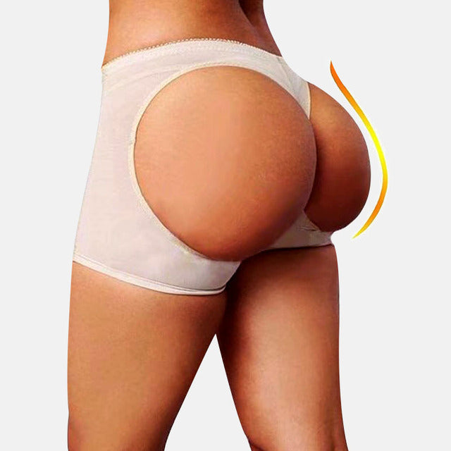 Women body shaping PP mesh butt-lift underwear in skin color.