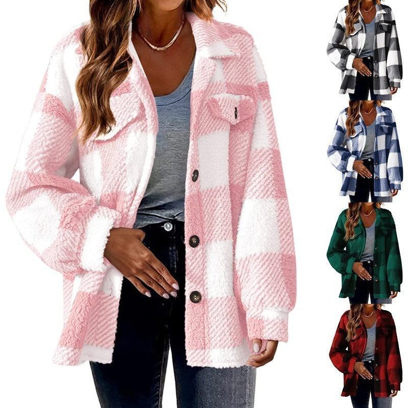 Women's Fashion Jacket Button Plush Coat - Fashion-booth