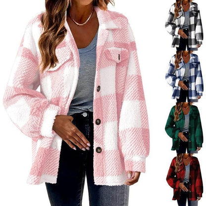 Women's Fashion Jacket Button Plush Coat - Fashion-booth
