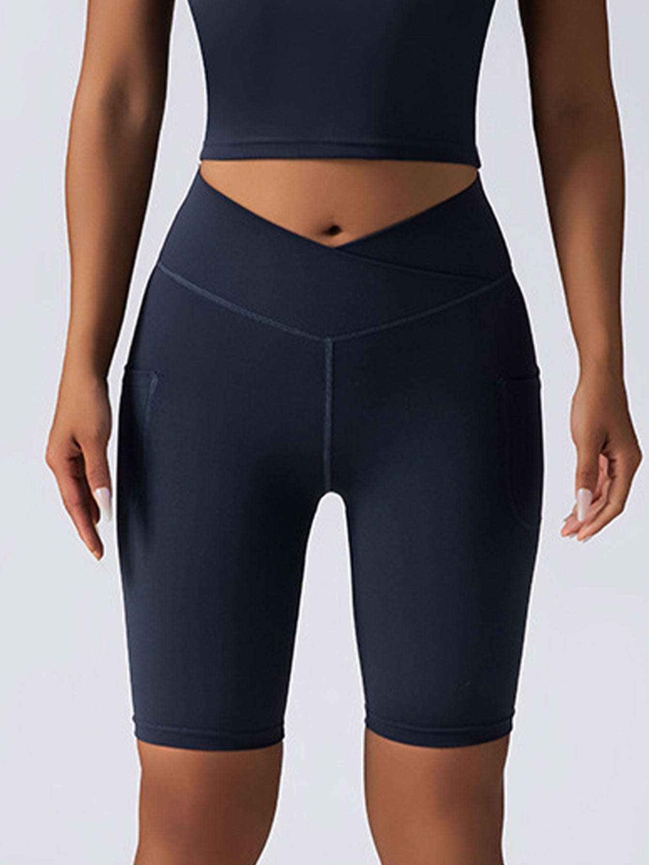 Biker shorts women high waist yoga gym workout with pockets.