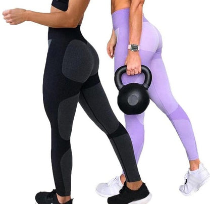 Clarke Leggings in black and purple, showcasing comfortable, stylish fit suitable for fitness activities.