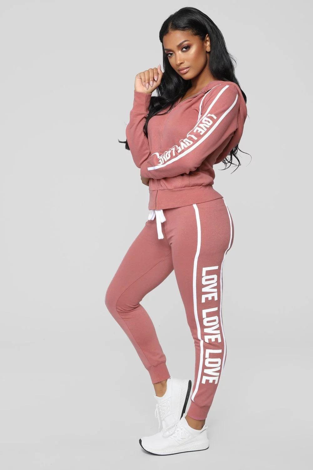 Sports and leisure black-pink-wine red Tracksuits Sports Fashion-booth