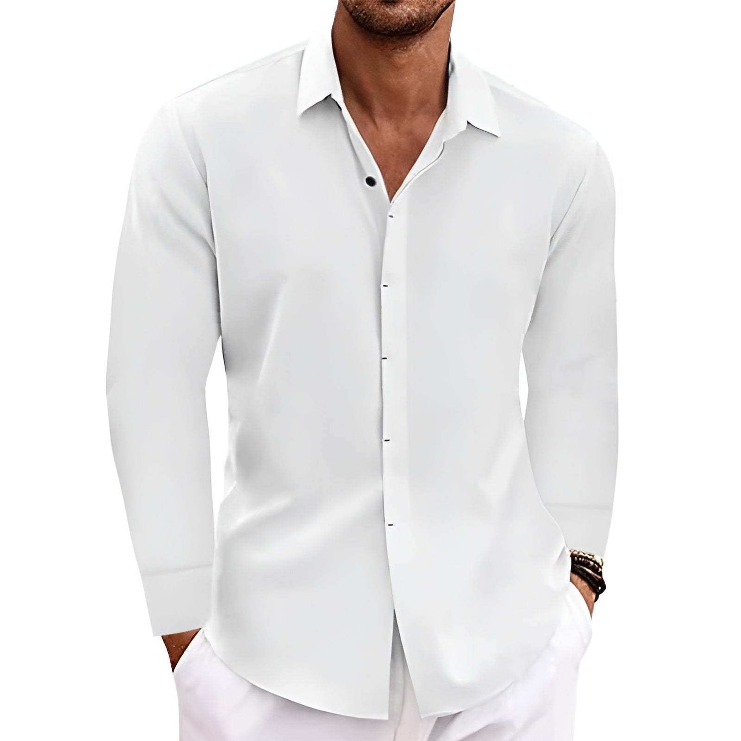 Long Sleeve T-shirt Undershirt Solid Color Long Sleeve Cotton Linen Shirt Men - Fashion-booth