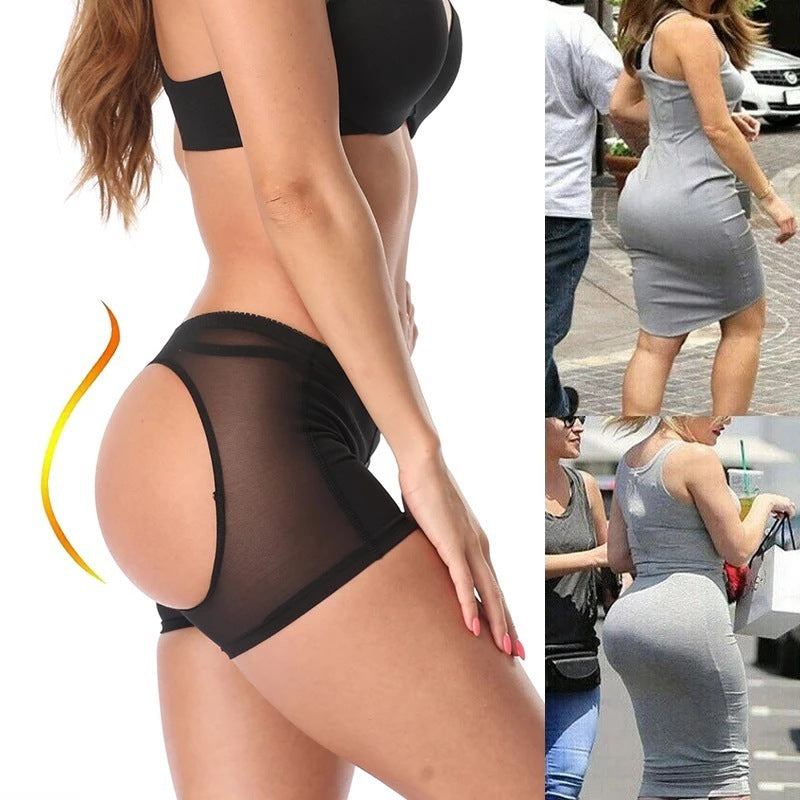 Women body shaping PP mesh butt-lift underwear in black, hip lifting function.