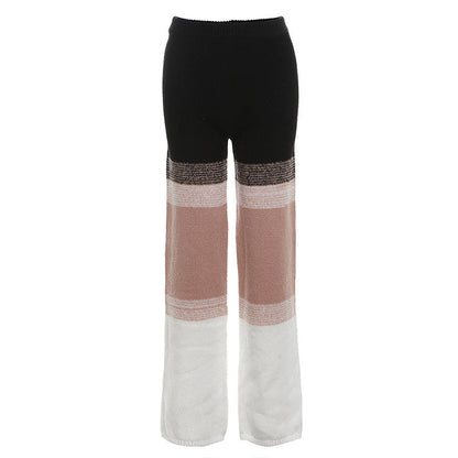 Midriff Outfit Straight-leg Trousers in black, beige, and white color blocks.