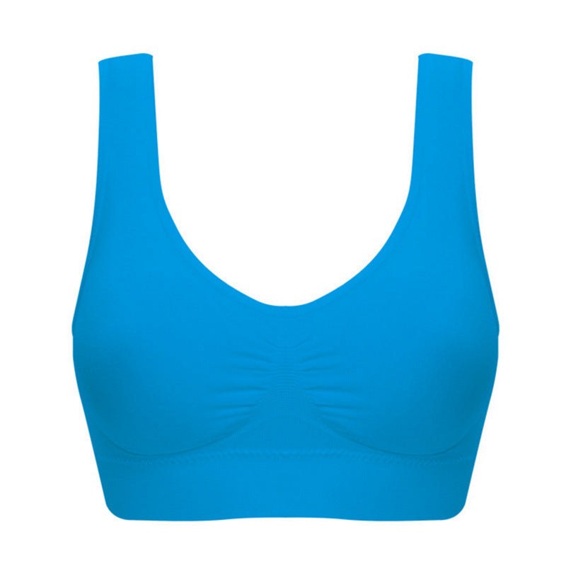 Plus size seamless bra for women with pads in blue, available in sizes 5XL to 6XL.