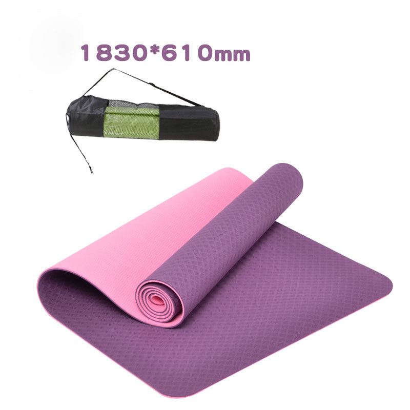 Non-slip TPE yoga mat, purple and pink, 6mm thick, easy to carry, with yoga bag.