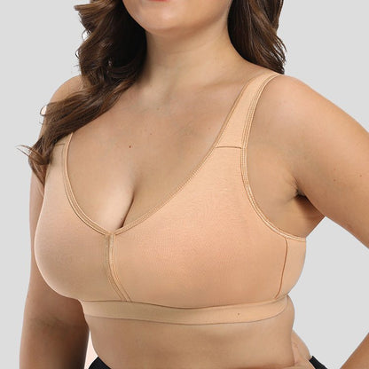 Women full cup large size bra made of cotton, beige color.