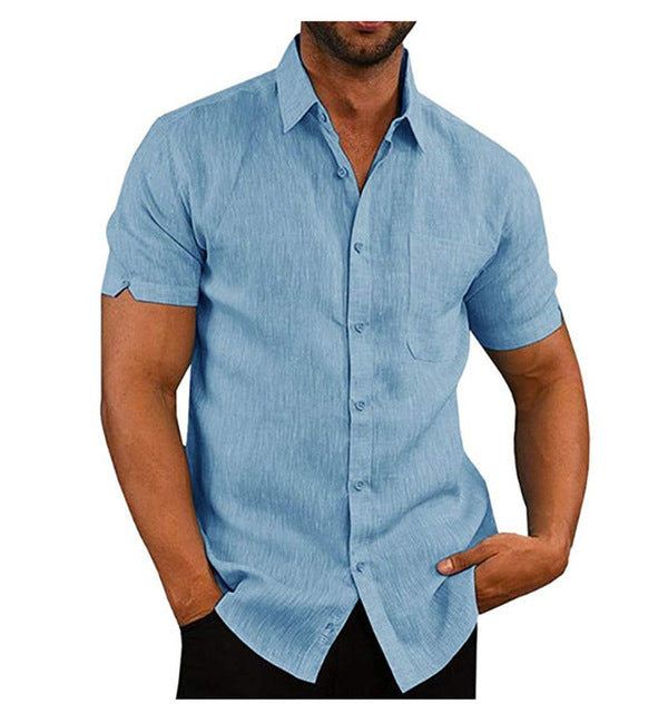 Men Short Sleeve Summer Solid Shirts Casual Loose Tops Tee - Fashion-booth