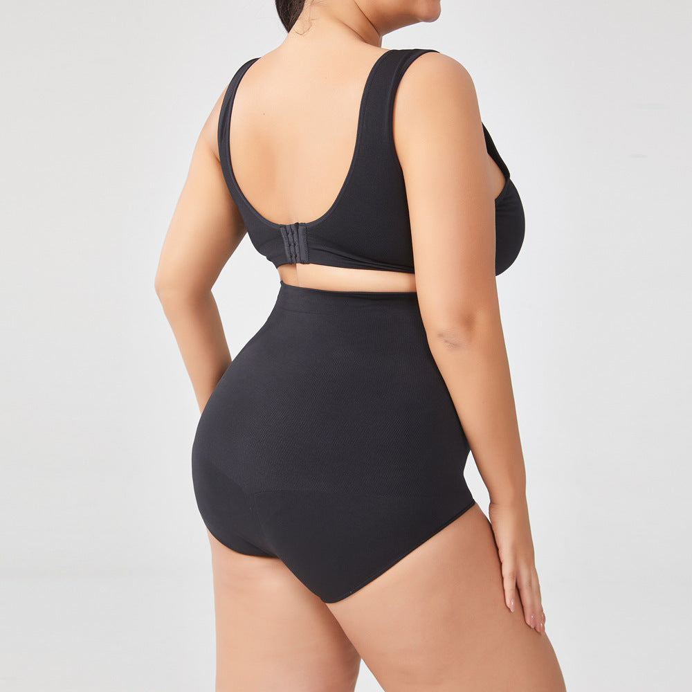 High waisted body shaping seamless butt-lift underwear in black, showing back view.