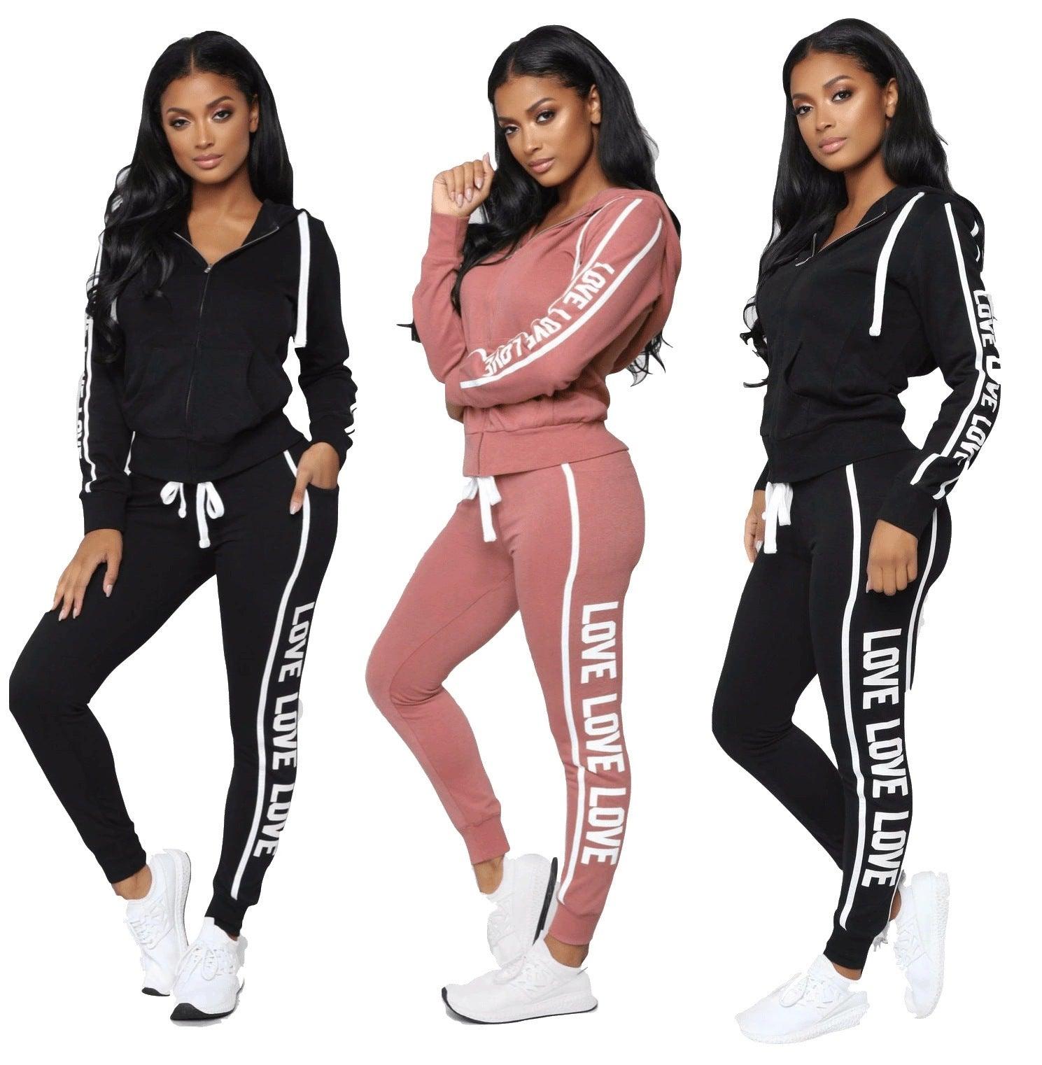 Sports and leisure black-pink-wine red Tracksuits Sports Fashion-booth