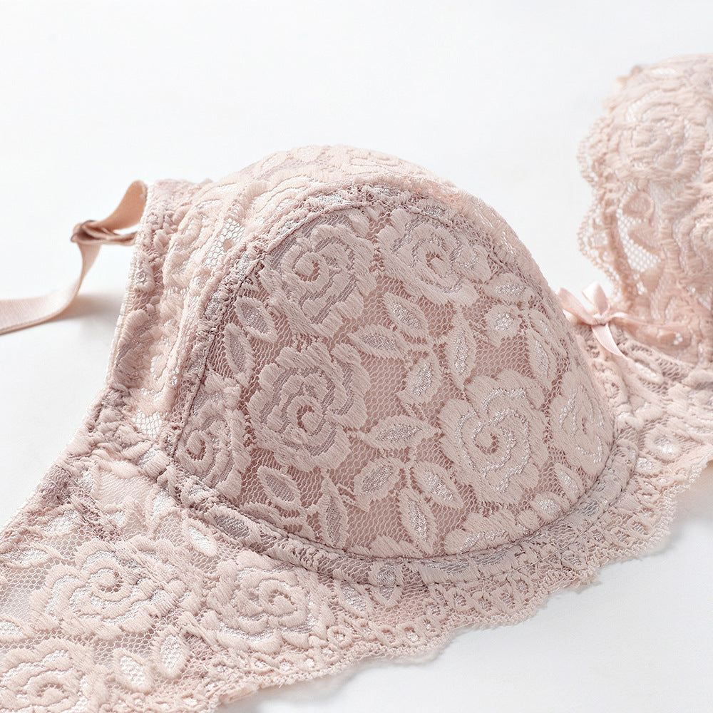 Lace bra with floral pattern, comfortable and breathable design.