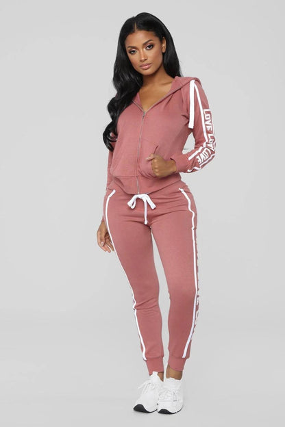 Sports and leisure black-pink-wine red Tracksuits Sports Fashion-booth