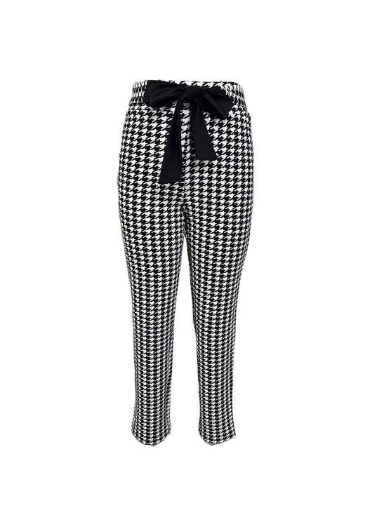 Ladies' Thousand Bird Grid Bow Fashion Casual Pants - Fashion-booth