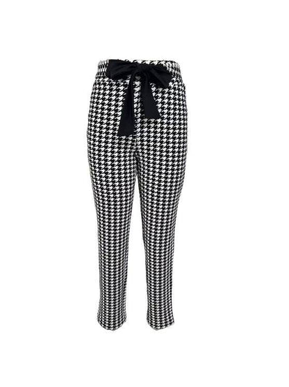 Ladies' Thousand Bird Grid Bow Fashion Casual Pants - Fashion-booth