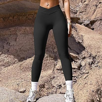 Charcoal Rib High Waist Cross Sports Bottoming Casual Leggings Charcoal Rib High Waist Cross Sports Bottoming Casual Leggings Fashion-booth