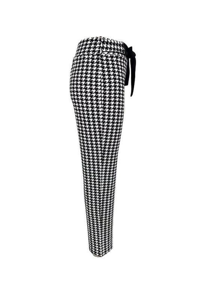 Ladies' Thousand Bird Grid Bow Fashion Casual Pants - Fashion-booth