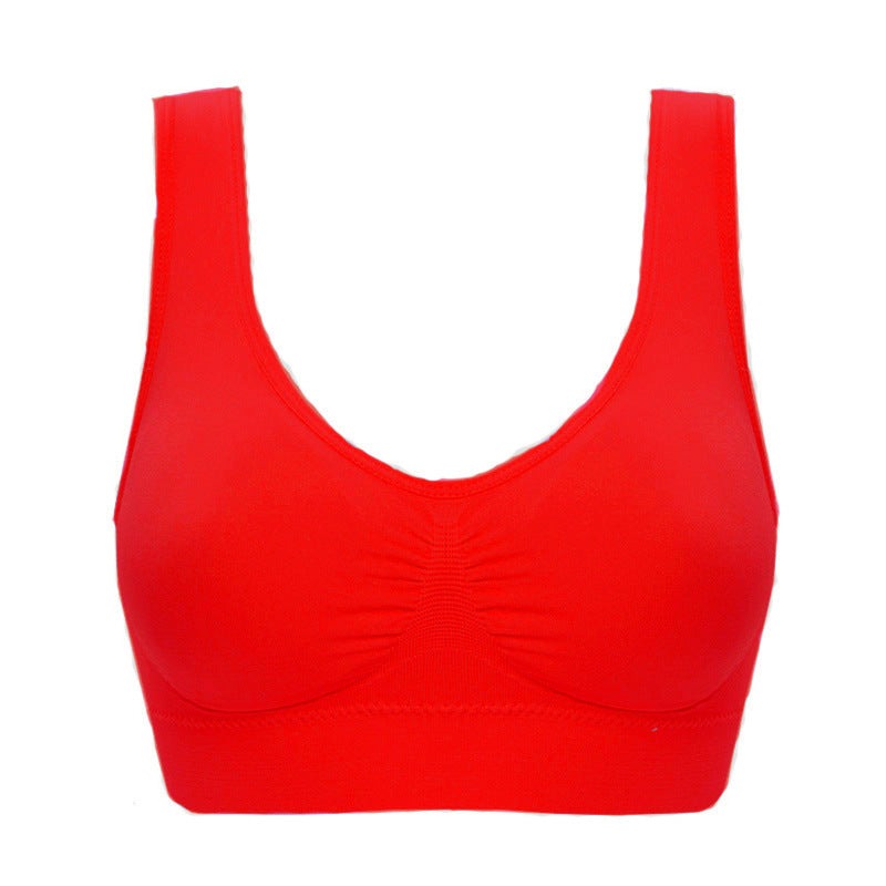 Plus size seamless bra for women in red with pads, 5XL size, suitable for yoga and running.