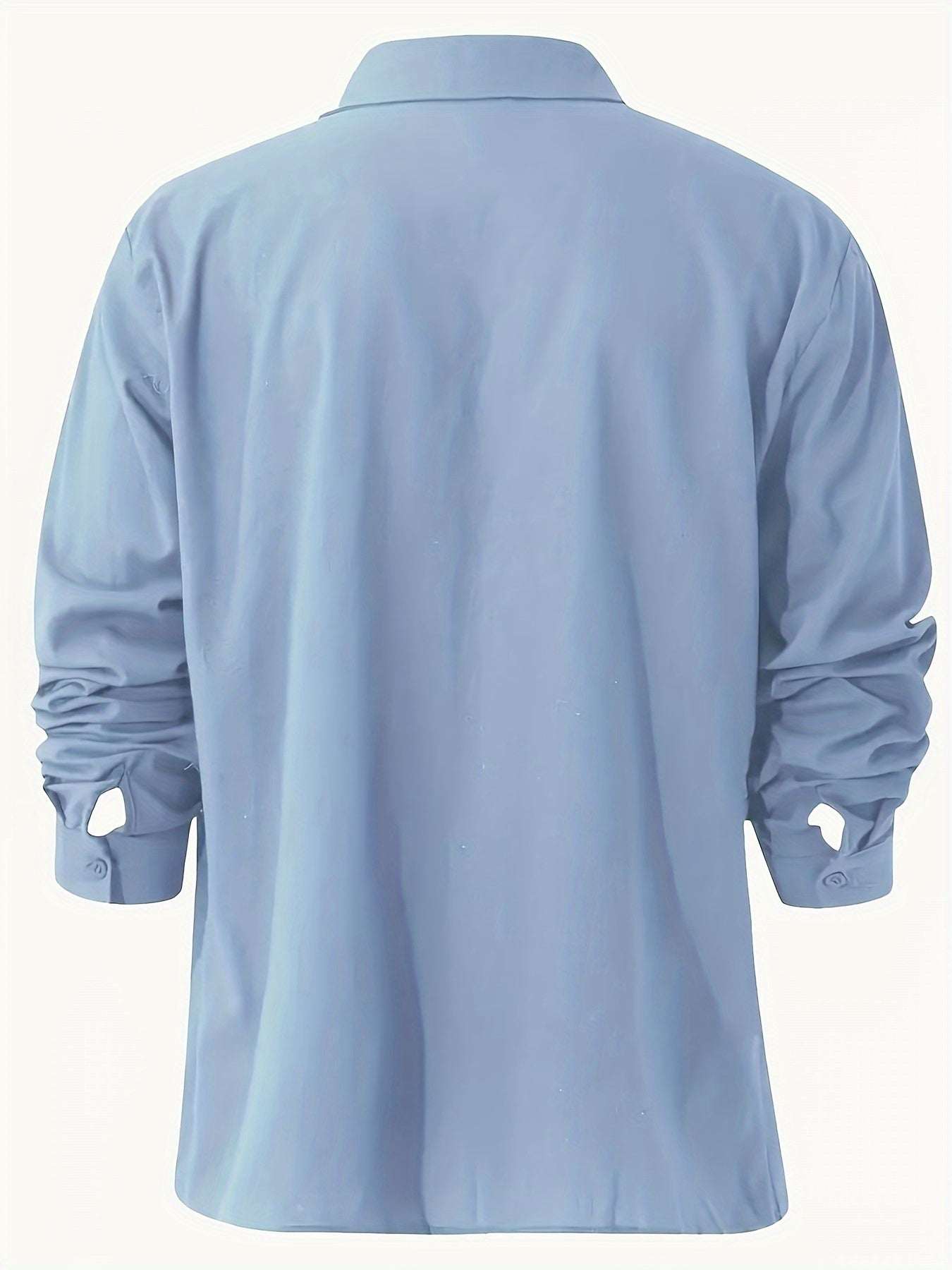 New Solid Color Long Sleeve Shirt Casual Stand Collar Shirt For Men - Fashion-booth