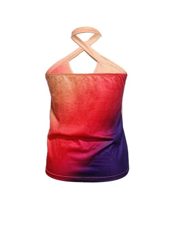 Ladies' Hollowed Out Hanging Neck Cross Printed Casual Camisole Vest - Fashion-booth