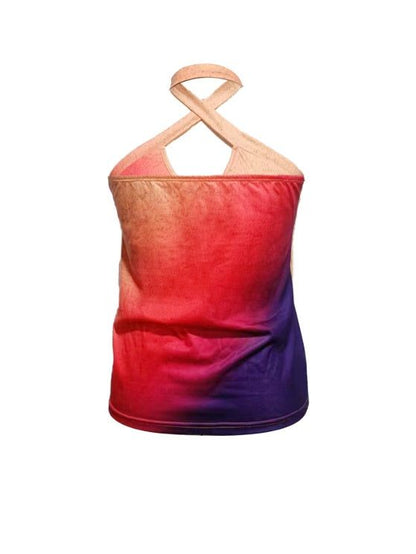 Ladies' Hollowed Out Hanging Neck Cross Printed Casual Camisole Vest - Fashion-booth