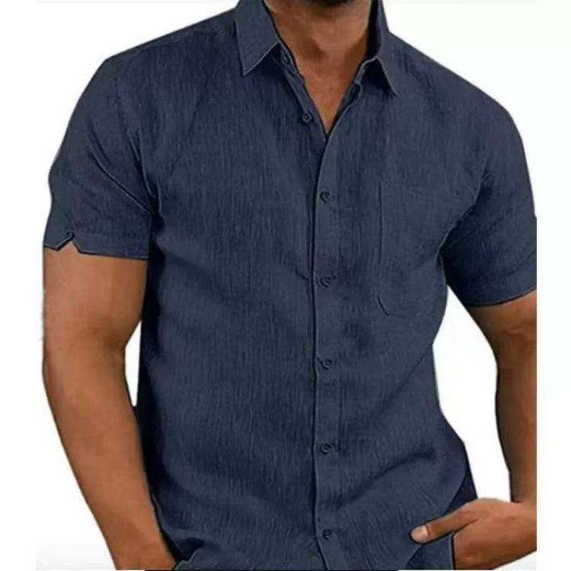 Men Short Sleeve Summer Solid Shirts Casual Loose Tops Tee - Fashion-booth