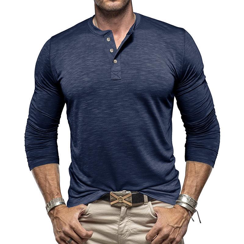 Men's Long-sleeved Henry Collar T-shirt - Fashion-booth