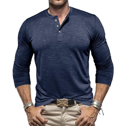 Men's Long-sleeved Henry Collar T-shirt - Fashion-booth
