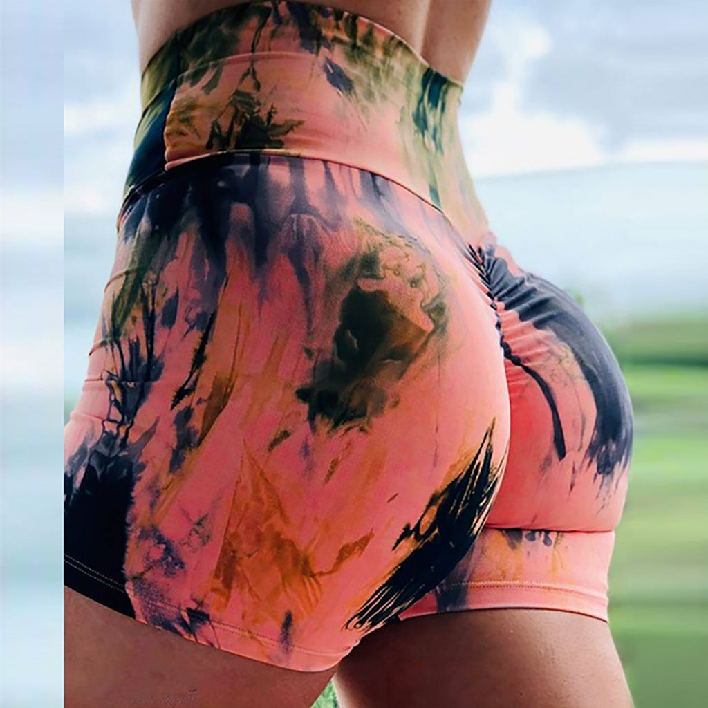 Ladies Tie Dye Printed Shorts Hip-Up Yoga Pants Ladies Tie Dye Printed Shorts Hip- Fashion-booth