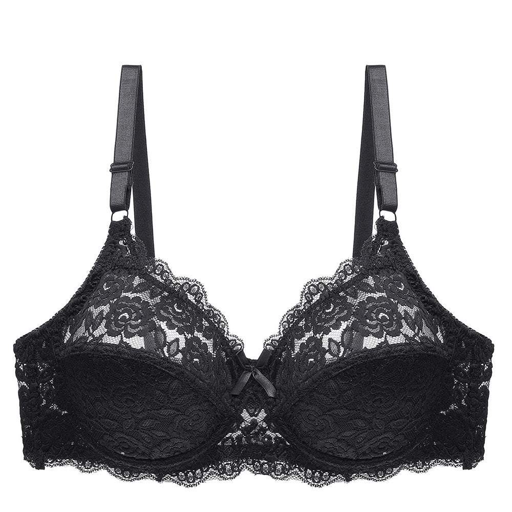 Lace bras gathered for breathable comfort with spandex lining.