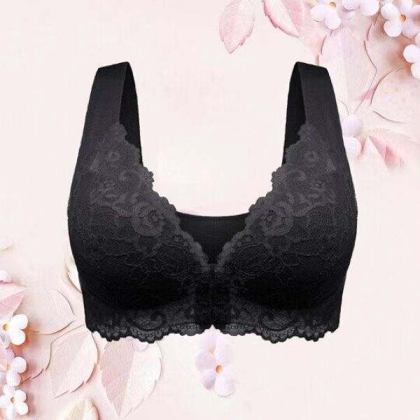 Plus size breathable lace push-up bra for women in black.