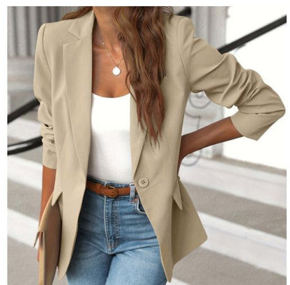 Polyester Autumn Long Sleeve Solid Color Cardigan Small Suit Jacket For Women - Fashion-booth