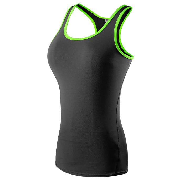 Plus size women bra tank top in polyester, black with neon green trim.